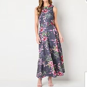 Melonie T Women’s Belted Sleeveless Floral Maxi Evening Gown Dress SZ 4 New